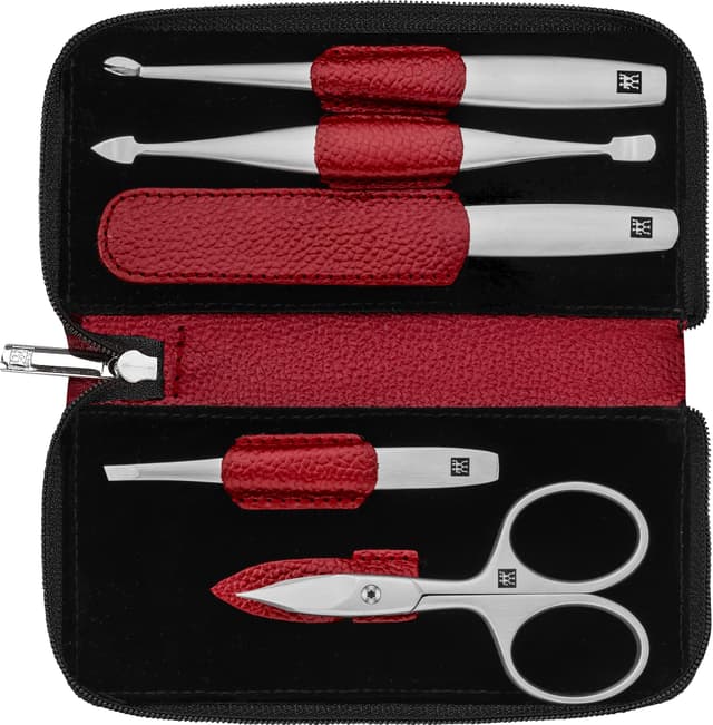 ZWILLING Maniküre-Set (5 teilig, Nagelpflege und Pediküre, Echtleder Etui, präzise, Geschenkset, mit Kombi Nagelschere), Premium, Rot