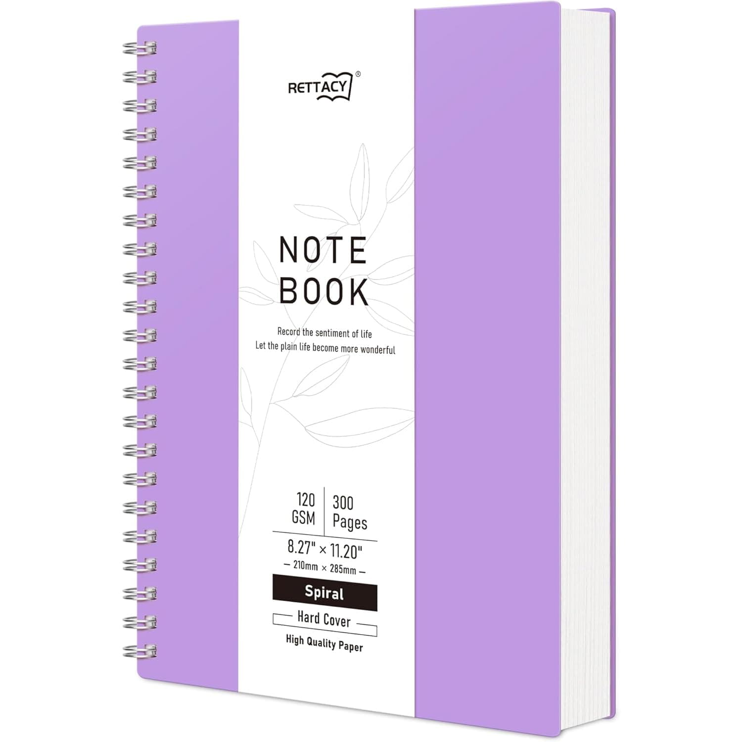 RETTACY A4 Spiral Blanko Notizbuch, Drahtgebundenes Skizzenbuch 300 Seiten/150 Blätter zum Zeichnen, 120gsm, Kunststoff PVC Hardcover, zum Schreiben Frauen Männer Schule, 21.5 x 27.9cm - Lila Lila A4
