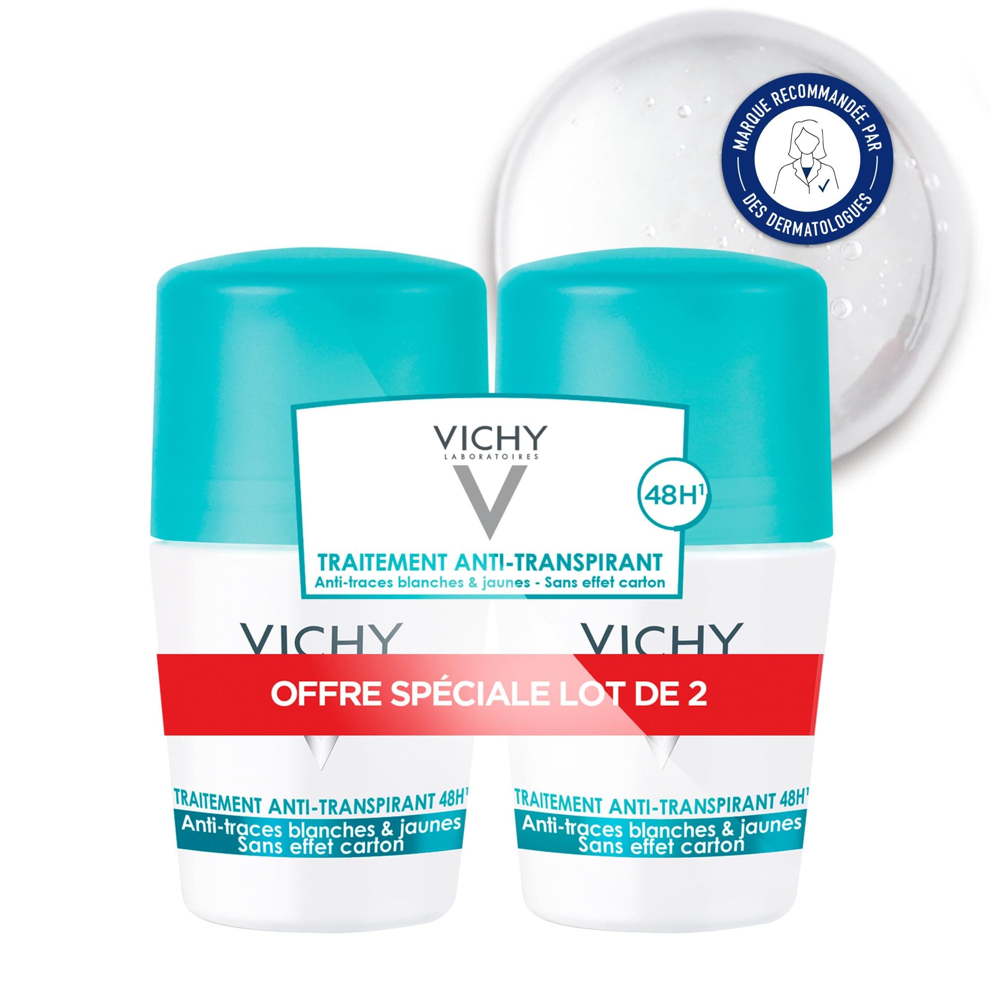 Vichy 48H Anti-Antitranspirant und Antiflecken Deoroll-on, 1er Pack 2x50 ml