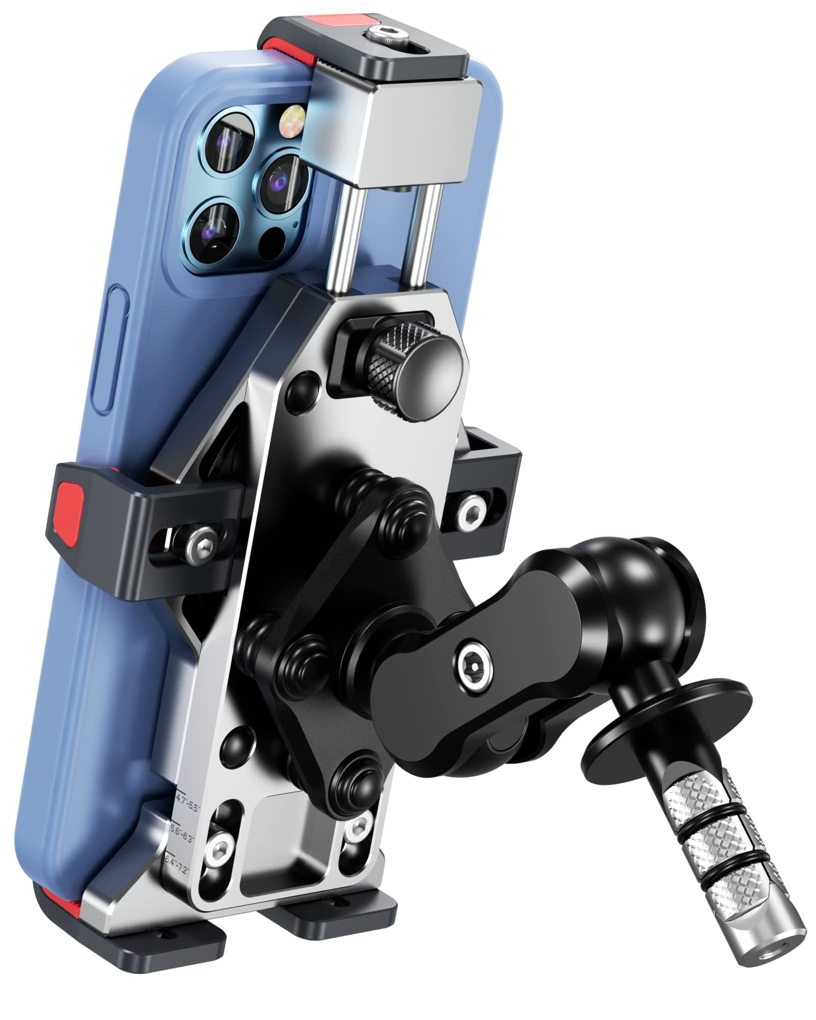 BRCOVAN Aluminiumlegierung Motorrad Gabelschaft Handyhalterung mit Vibrationsdämpfer, Diebstahlsichere Handy Motorradhalterung, 360° Drehbar, Verstellbar, für 4,7-7,2 Zoll Smartphone