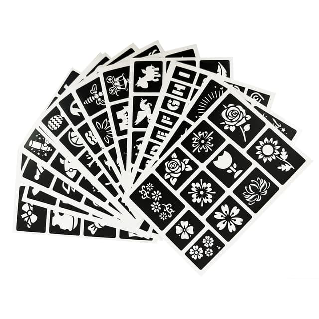 Glitzer Tattoo Schablonen,Temporäre Tattoo Schablonen, 14 Blätter 182 Stück Glitter Henna Tattoo Schablonen, Glitzertattoos Schablone für Kinder & Erwachsene Gesicht Hand Fuß Finger