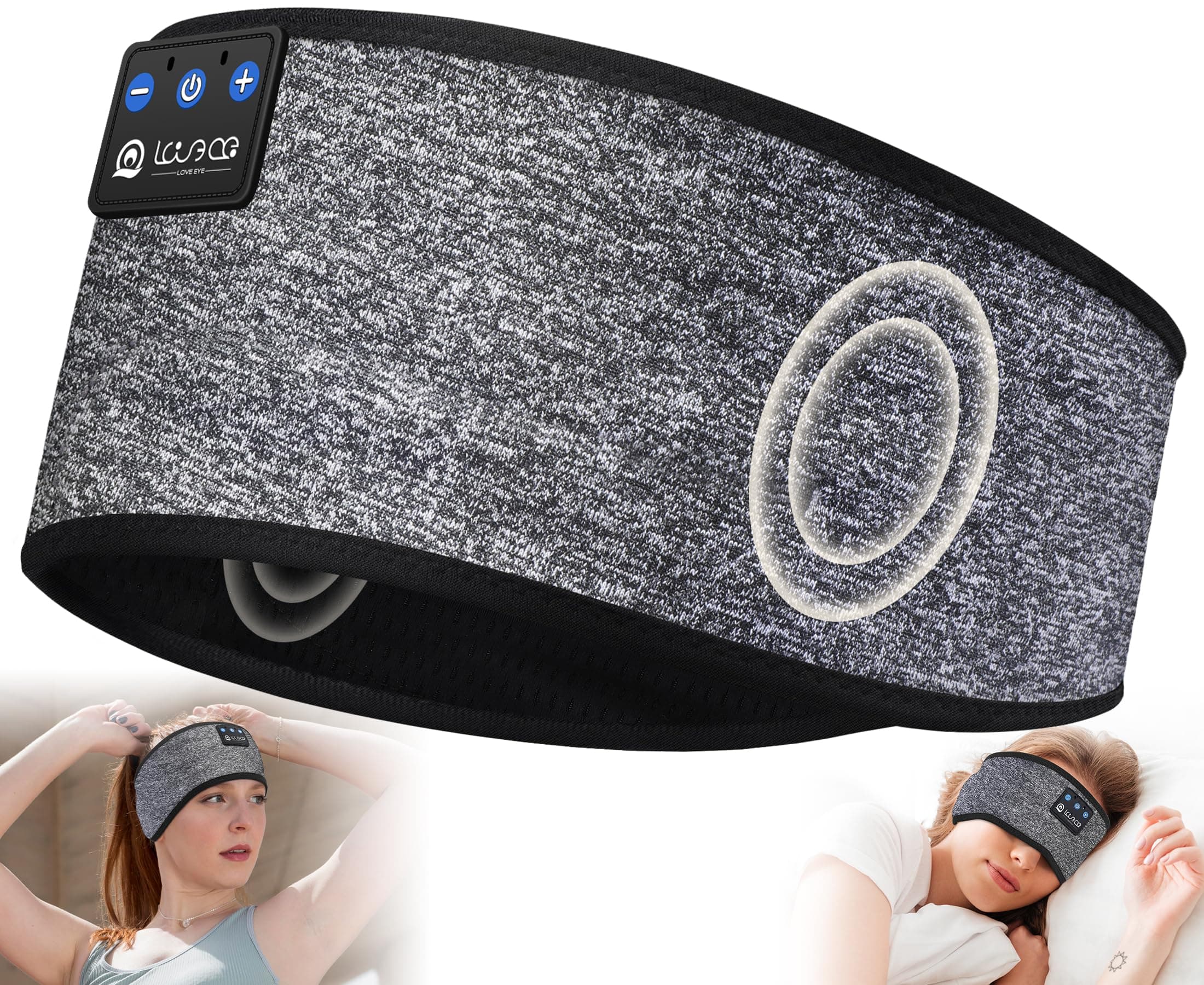 LOVE EYE Schlafkopfhörer Bluetooth, Kopfhörer Schlafen, Schlaf Stirnband Kopfhörer Headband Schlafmaske, Sportskopfhörer Musik schlafen Stirnband für Sport Training, Joggen, Yoga, Reisen Grau YLZ Hellgrau