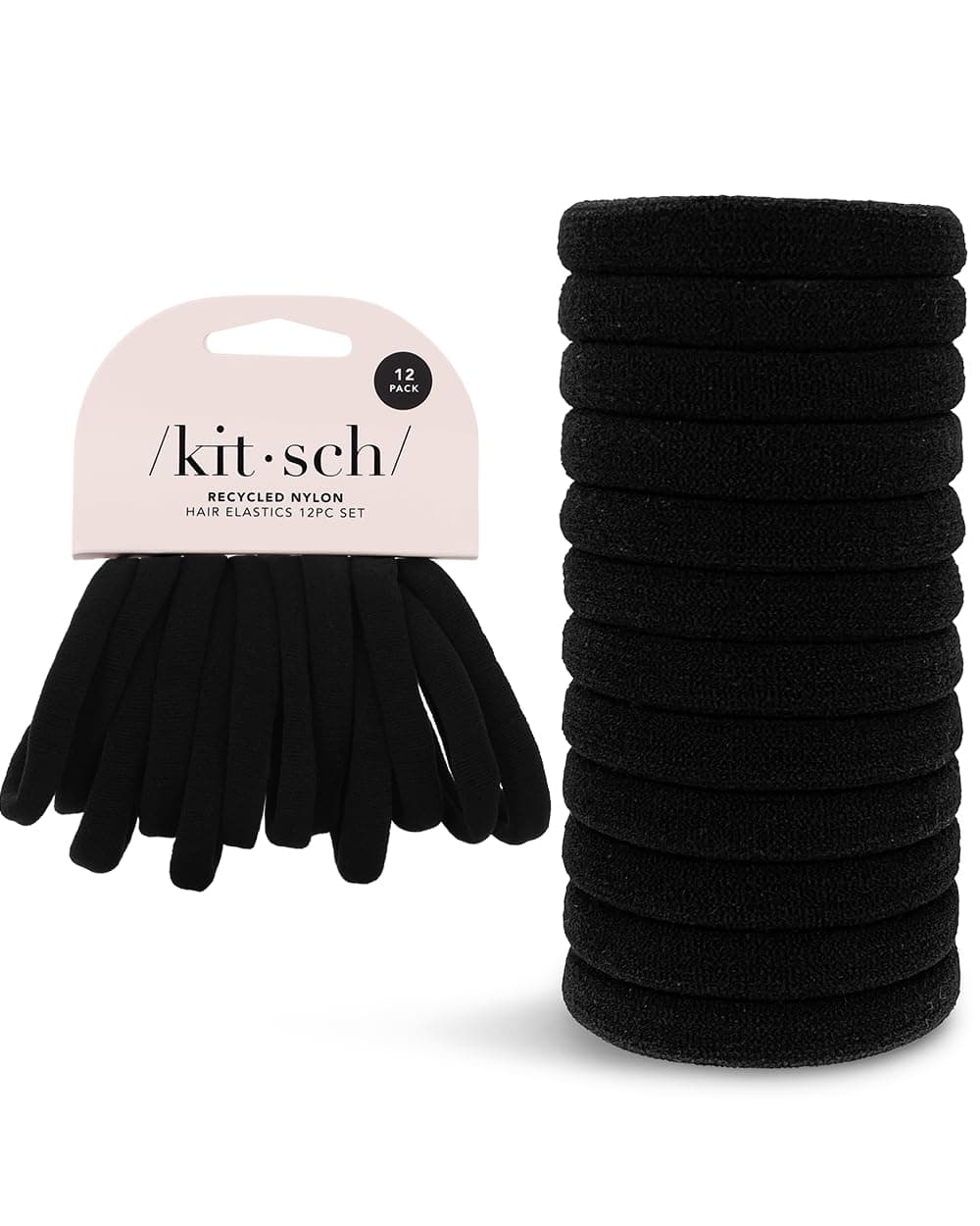 Kitsch Elastische Haargummis für Damen, Schwarze elastische Haarbänder für Damen und Pferdeschwanzhalter, Kleine Haargummis für dickes Haar – 12 Stück 12 stück (1er Pack) Schwarz
