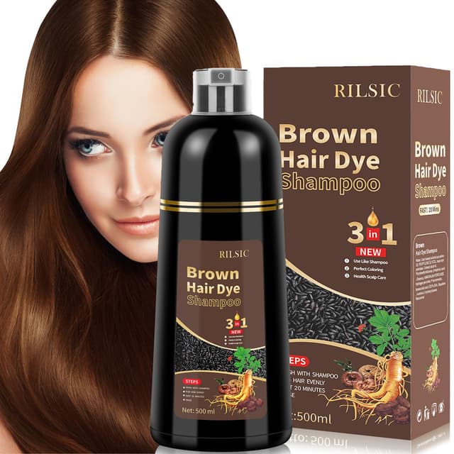 GFEUGS Haarfarbe Braun Haarfärbeshampoo, 500ML Hair Dye Shampoo 3in1 Gegen Graue Haare, Hair Color Shampoo Sofort Haarfarbe Shampoo Tönungsshampoo, Farbshampoo Haartönung für Männer Frauen (Braun)