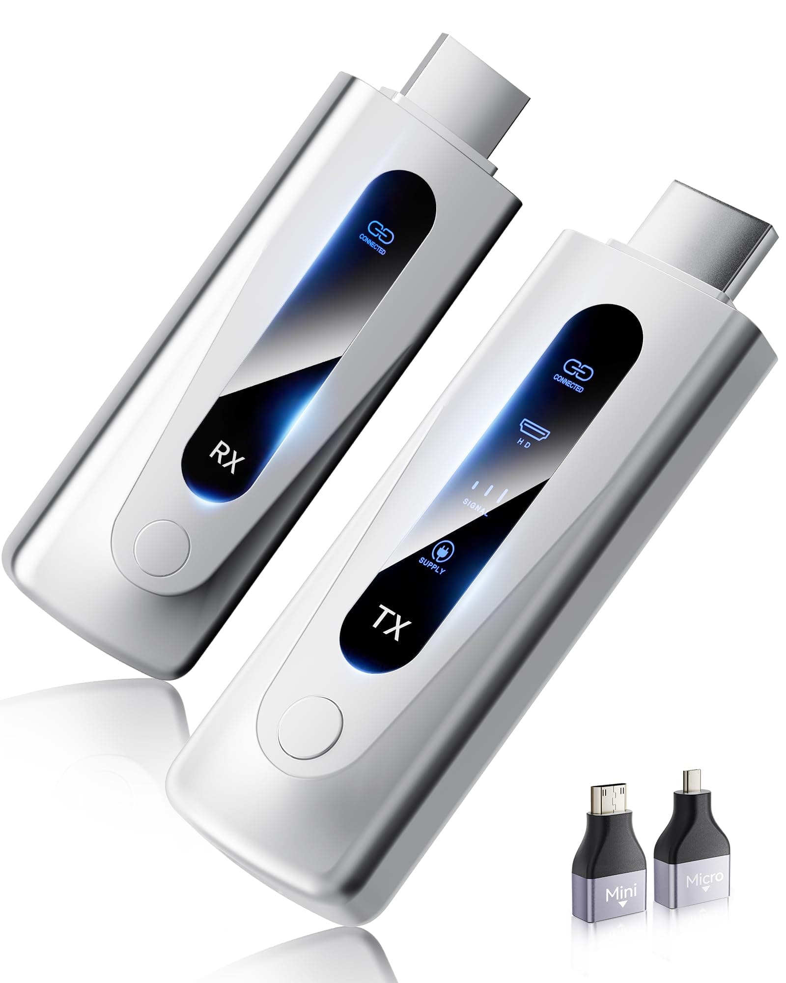 2025 HDMI Wireless Transmitter and Receiver, 100M/328 FT Stabile Verbindung, 2,4G/5G tragbarer Wireless HDMI mit LED-Bildschirm, Plug & Play für Streaming Video Audio File von, Laptop, PC zu HDTV. Weiß