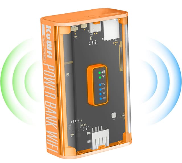KuWFi Mobiler 4G LTE WLAN Router (4G/LTE bis zu 150Mbit/s Download/ 50Mbit/s Upload,Tragbarer Hotspot, 5200mAh Akku, kompatibel mit Allen europäischen SIM Karten),Plug & Play, für Reisen & Haushalt Orange