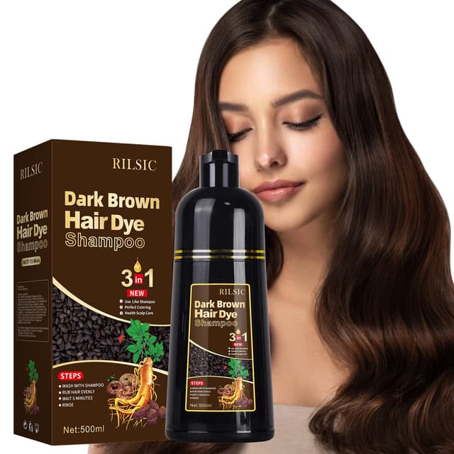 GFEUGS Haarfarbe Dunkelbraune Haarfärbeshampoo, 500ML Hair Dye Shampoo 3 in 1 Gegen Graue Haare, Hair Color Sofort Haarfarbe Shampoo Tönungsshampoo,Hair Colour Farbshampoo Haartönung für Männer Frauen