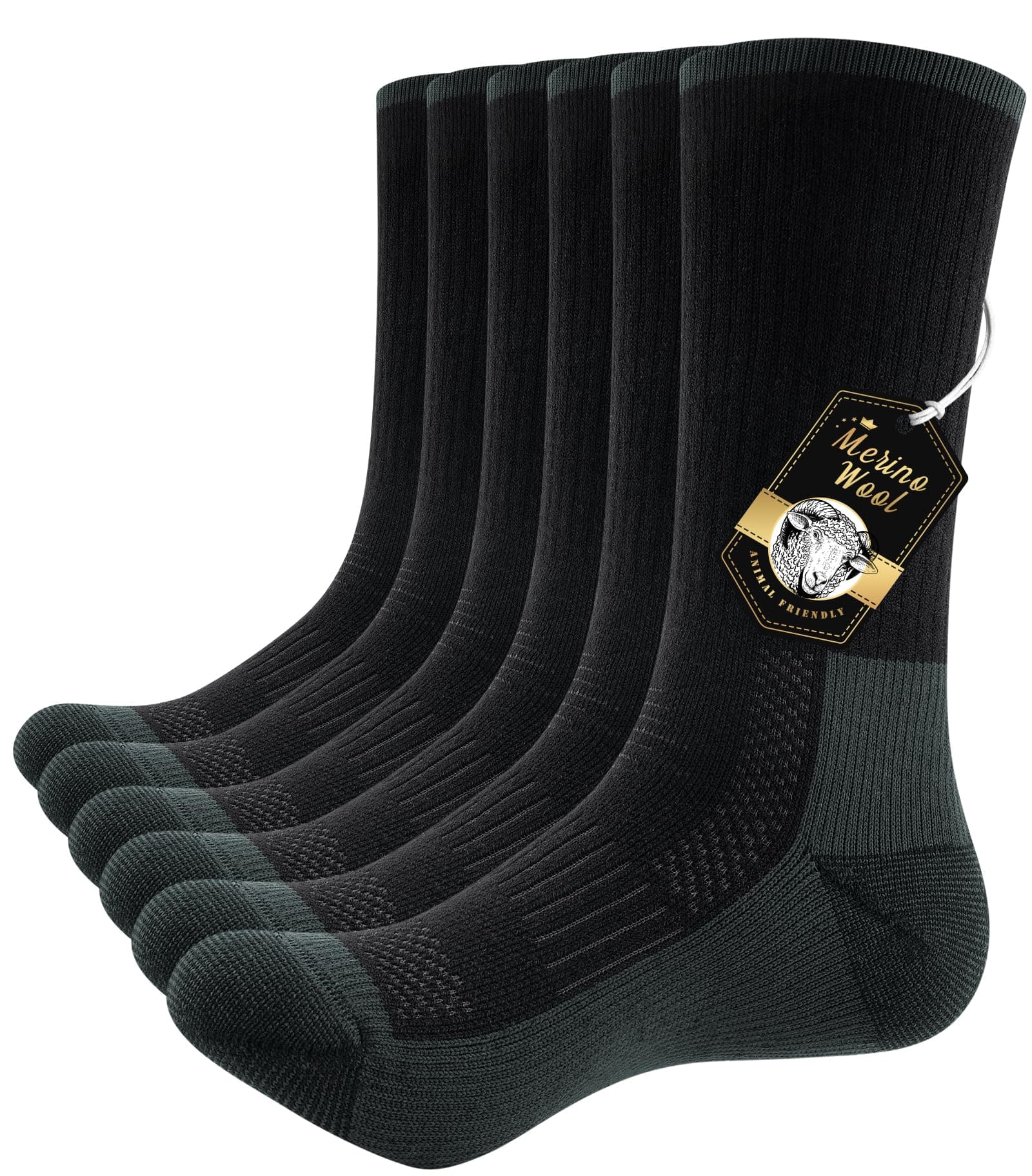 PULIOU Merino Socken Thermosocken Herren Damen Wandersocken Dicke Merinowolle Outdoor Trekkingsocken Anti-Blasen Arbeitssocken Wintersocken,3 Paar 39-42 Schwarz-3Pack