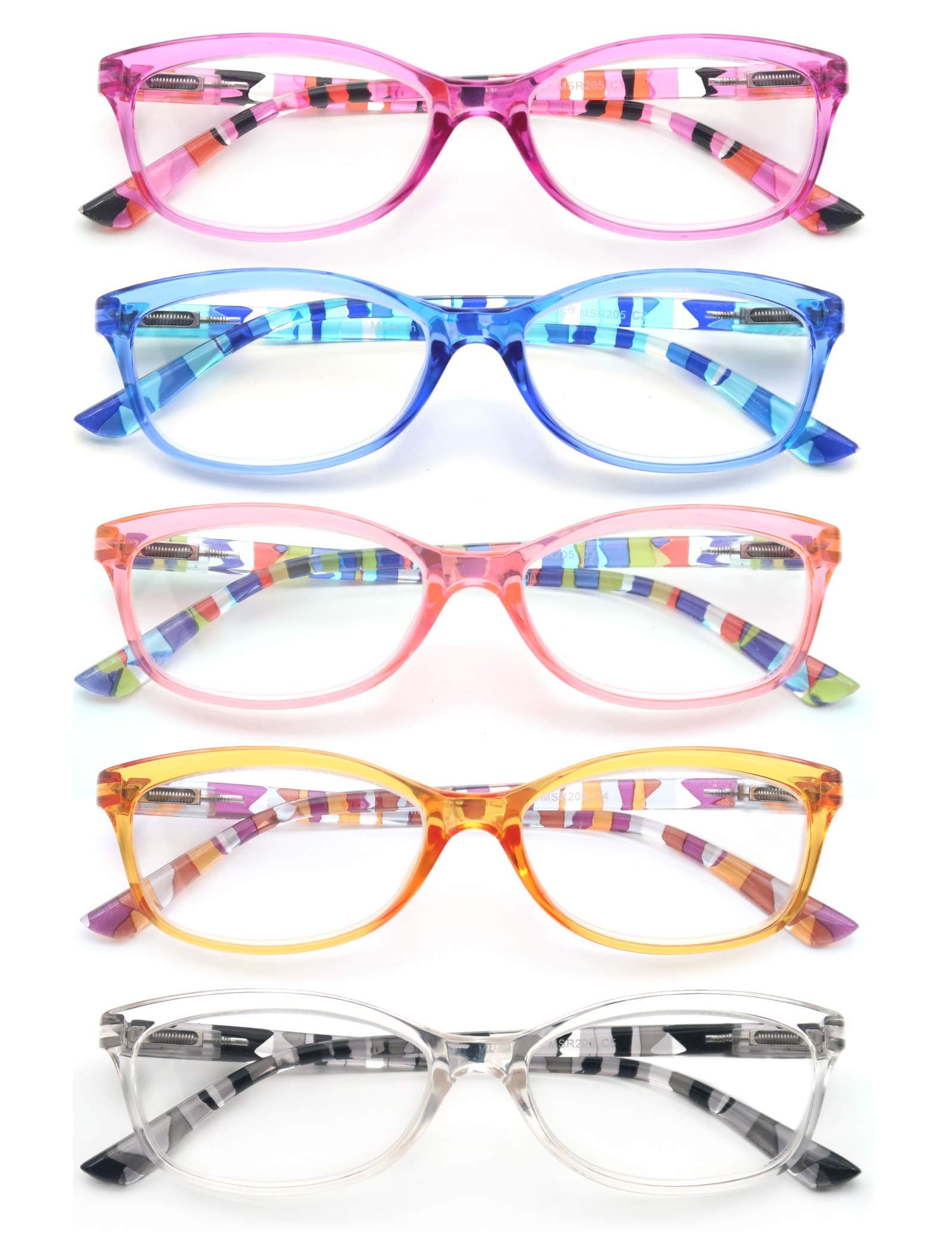 HEEYYOK Lesebrille Damen Stilvolle Vielfarbig Leser für Frauen Klare Linse Komfort Federscharnierefur mit Tasche +4.00 5 Mischfarbe