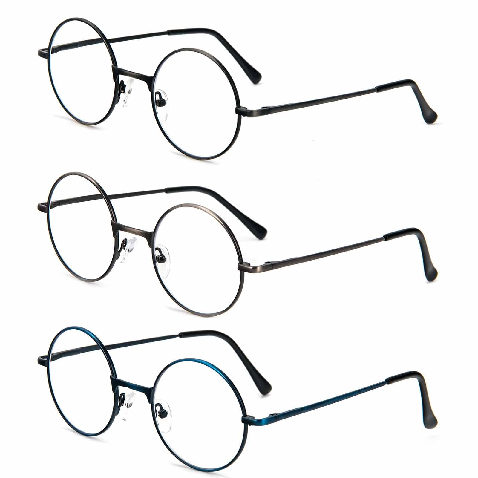KoKoBin 3er-Pack Lesebrille mit rundem Rahmen Blaulichtblockierendes Lesegerät Metall Vollrahmen Anti Blaulicht Retro-Brille Herren und Damen (3 Stück, 3.00, diopters) 3 Stück 3.0 Dioptrien
