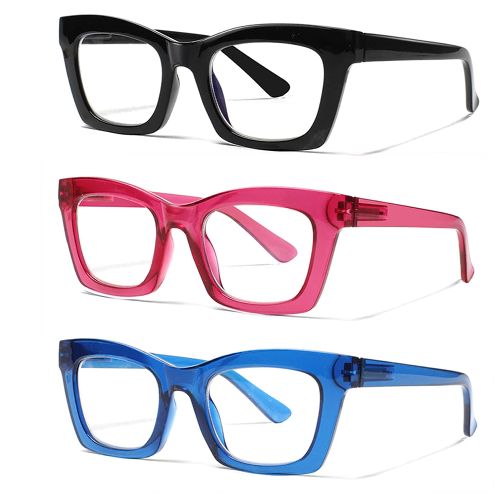 ZOECENT 3 Pack Lesebrille Damen Blaulichtfilter Brille Federscharniere Computer Brillen übergroße Quadratische Lesebrillen 3 Farbe-2 1.75 x