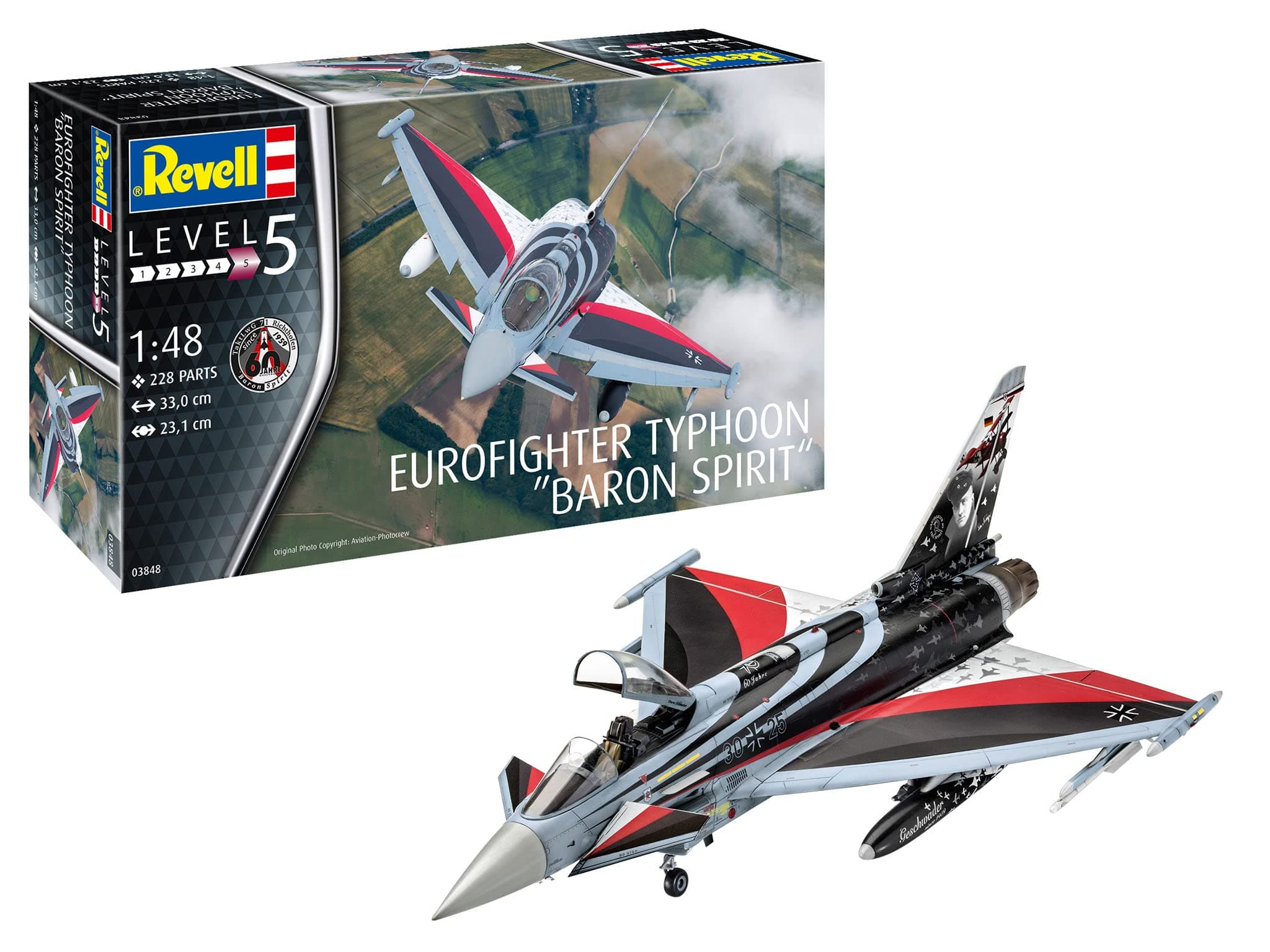 Revell Eurofighter Typhoon Baron Spirit, Flugzeugmodellbausatz 1:48, 33 cm originalgetreuer Modellbausatz für Experten, unlackiert, RV03848