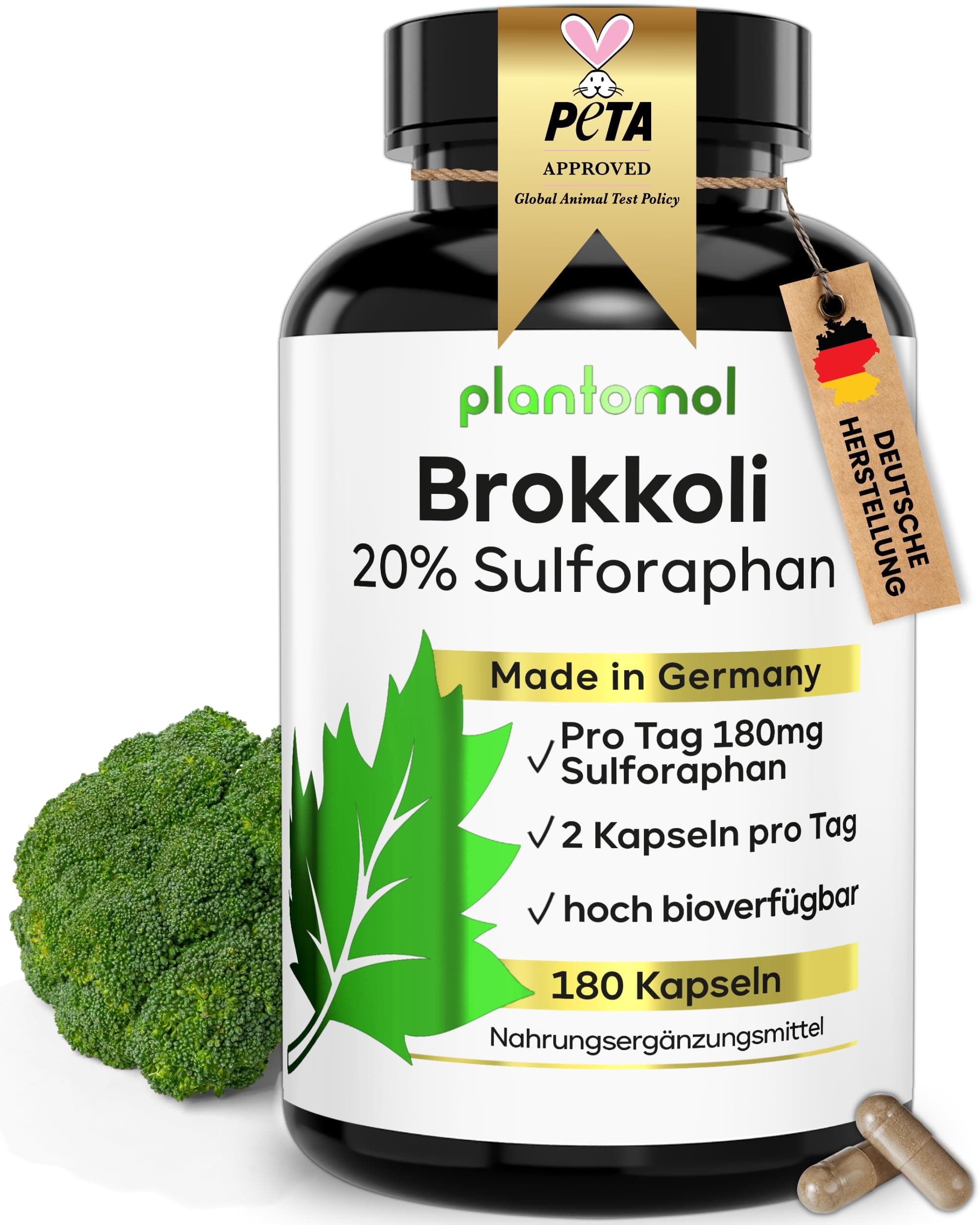 90mg Sulforaphan! 180 Sulforaphan Kapseln hochdosiert aus Brokkoli-Extrakt - Brokkoli Kapseln hochdosiert aus Brokkoli-Sprossen - 3 Monatsvorrat