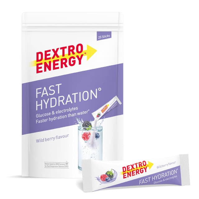 Dextro Energy Fast Hydration Wildberry - Elektrolyte Pulver Sticks mit Zink zur optimierten Hydration - 25er Pack