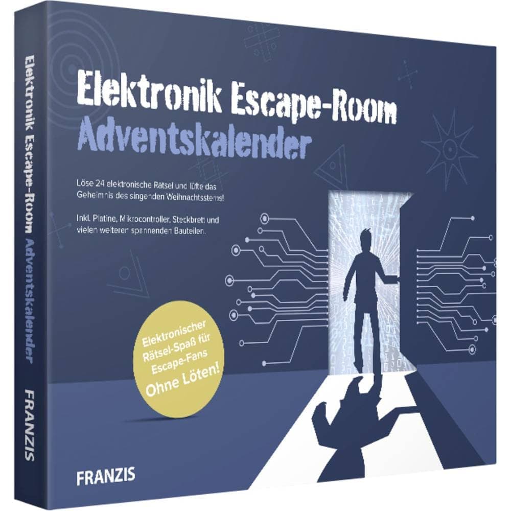 FRANZIS 67154 - Elektronik Escape Room Adventskalender, 24 Tage elektronischer Rätselspaß, ohne Löten, inkl. 40-seitigem Begleitbuch