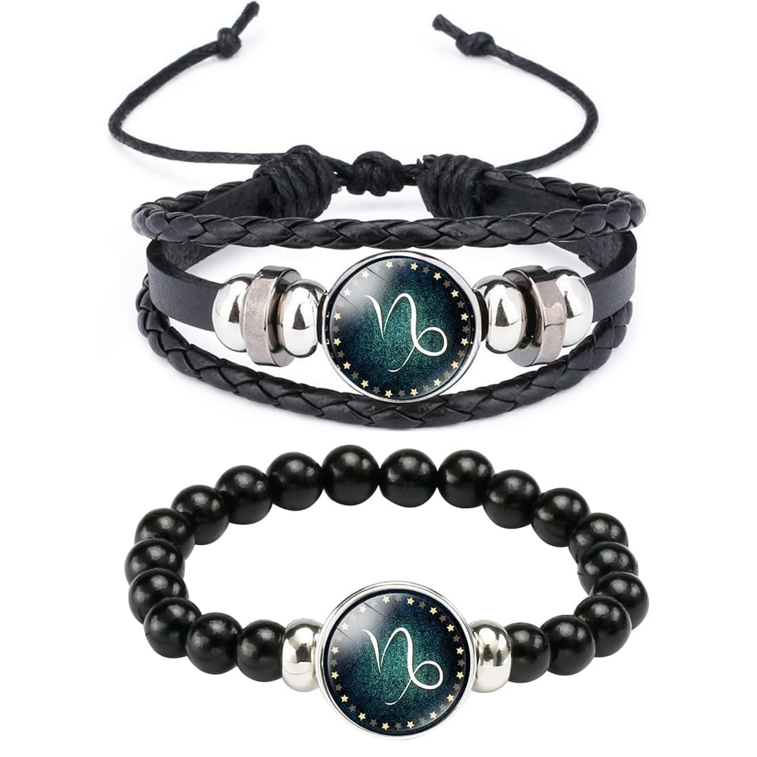 Caimeytie 2 Stück Sternbild Armband für Mädchen,Tierkreiszeichen,Lederarmband Set,einstellbar,handgefertigte gewebte Armbänder,Wickel Armband Frauen,Sternbilder Geschenke Steinbock