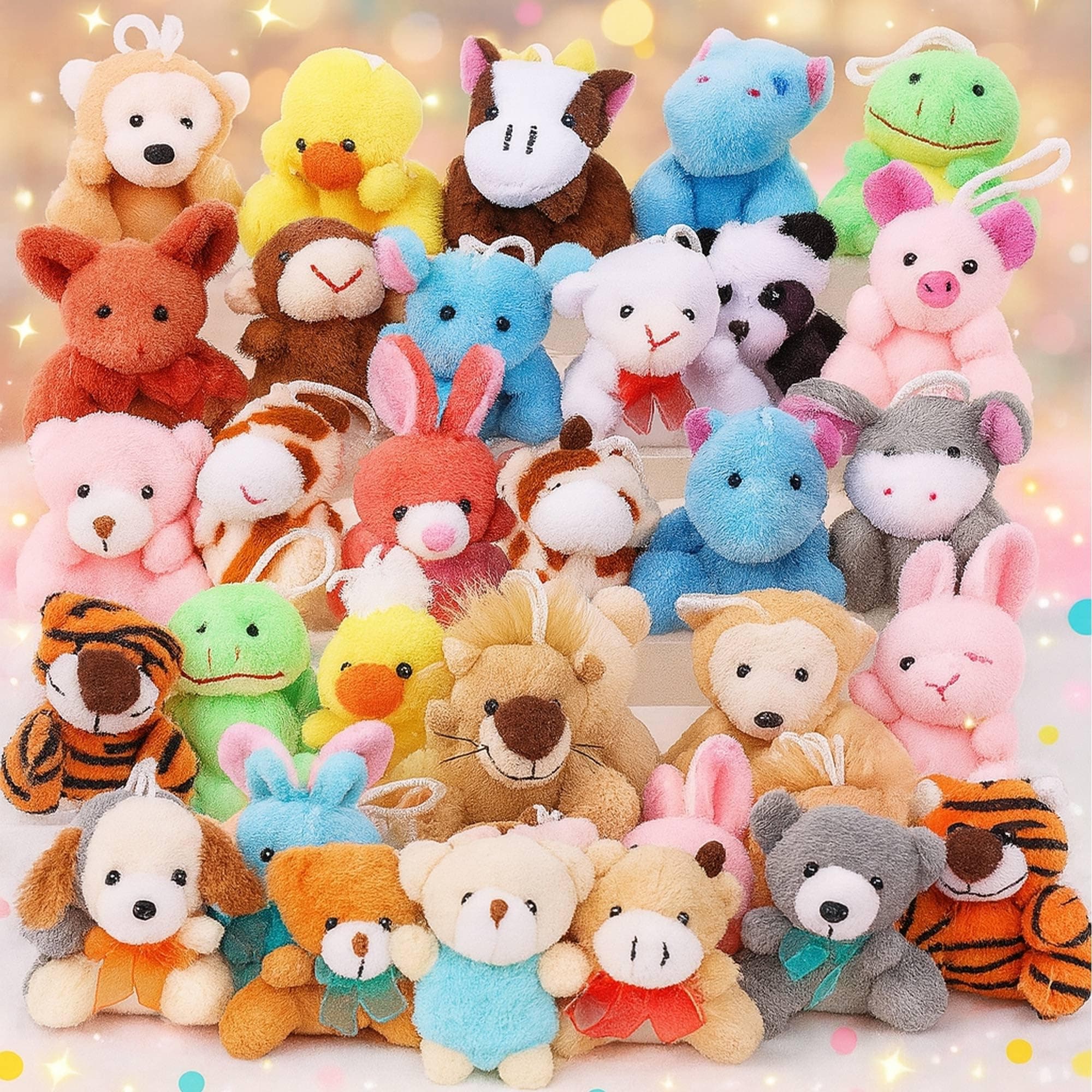 38 Stück Mini Kuscheltier - Kleine Geschenke für Kinder, Schlüsselanhänger Plüsch Plüschtier, Kleines Kuscheltiere für Mitbringsel Kindergeburtstag, Klein Stofftier Adventskalender füllung Kinder Mehrfarbig
