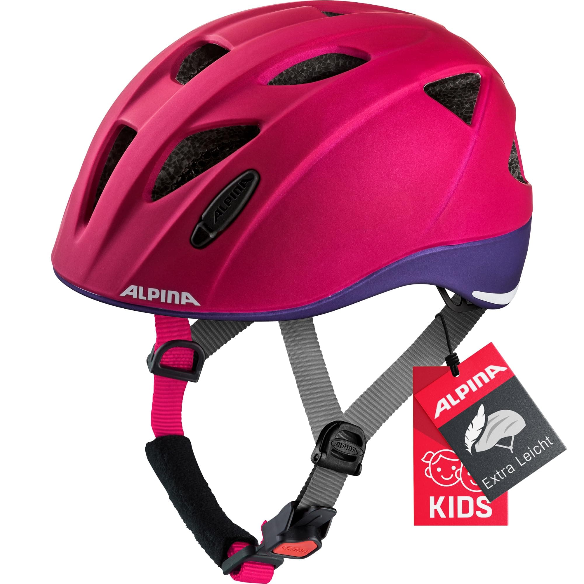 ALPINA XIMO L.E. - Leichter, Sicherer & Bruchfester Fahrradhelm Mit Optionalen LED-Licht Für Kinder deeprose-violet matt 49-54 cm