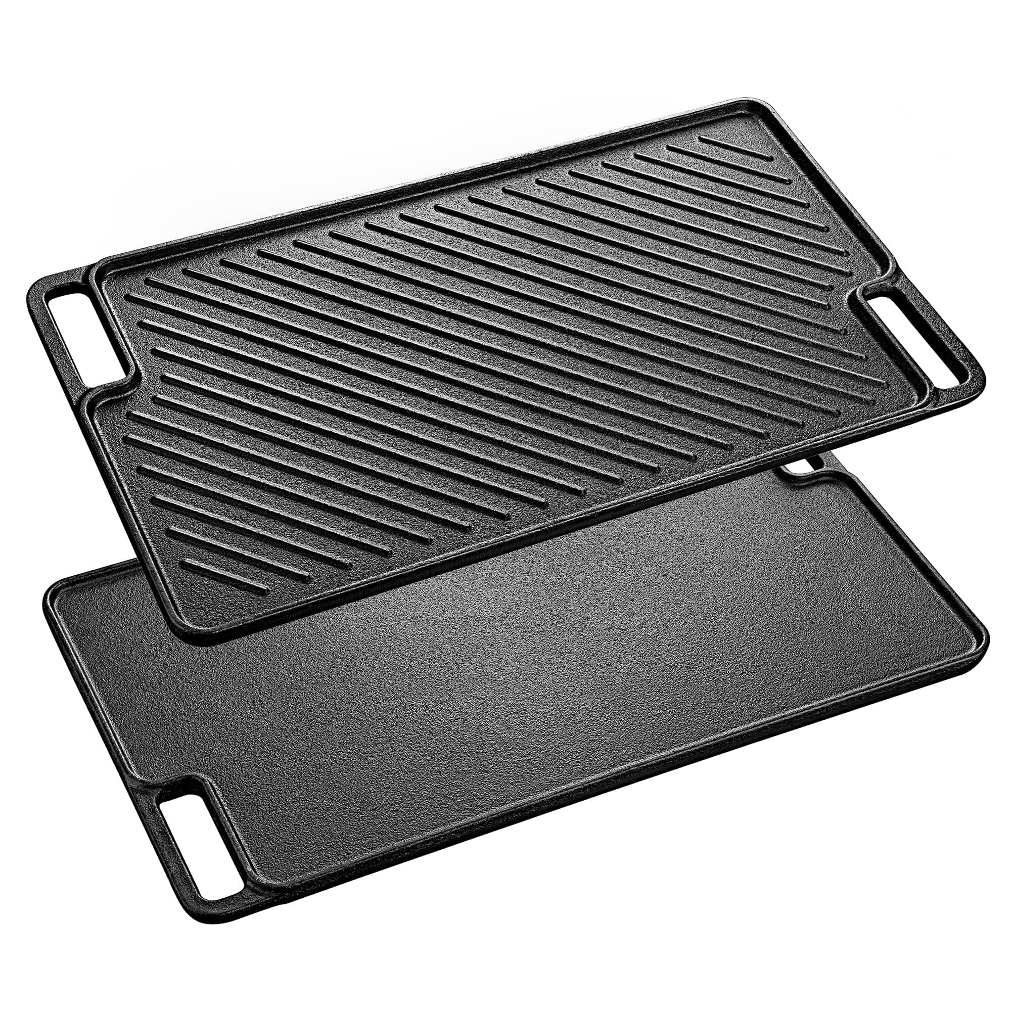 Velaze Grillplatte Gusseisen, Grillpfanne Doppelseitig Verwendbar, Hochwertige Bratplatte aus Gusseisen für Fleisch und kleine Grillstücke, Für Gasgrill, Kohlegrill & Elektrogrill - 45.5 x 26cm Schwarz Grillplatte