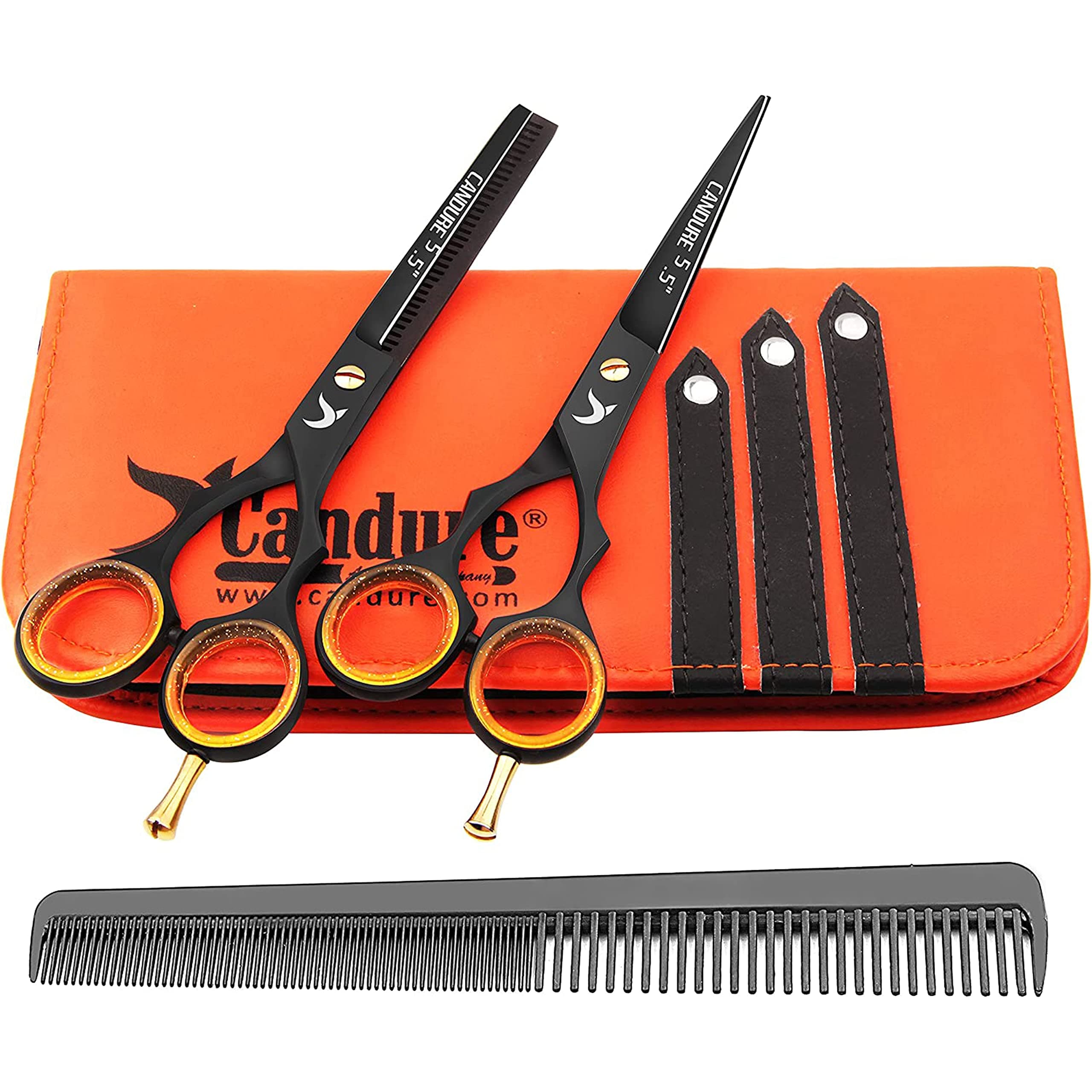 Candure Friseurschere Haarschneideschere Set Professionelles Haarscheren 5.5" Rostfreier Stahl Friseurschere Effilierschere mit Kamm Für Männer, Frauen und Kinder 3-teiliges Set Ensemble de 3 pièces