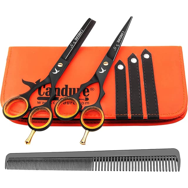 Candure Friseurschere Haarschneideschere Set Professionelles Haarscheren 5.5" Rostfreier Stahl Friseurschere Effilierschere mit Kamm Für Männer, Frauen und Kinder 3-teiliges Set Ensemble de 3 pièces