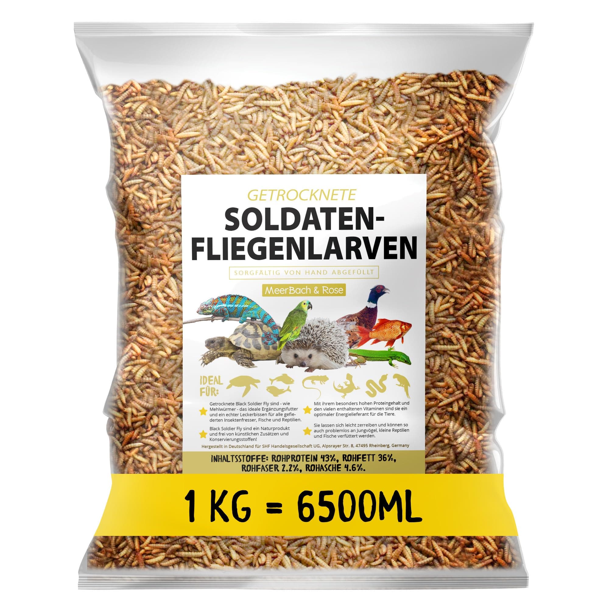 Soldatenfliegenlarven getrocknet 1kg (entspricht 6,5 Litern), Black Soldier Flys, Vogelfutter, Igelfutter mit Insekten, Fischfutter, proteinreicher Snack für Reptilien und Schildkröten