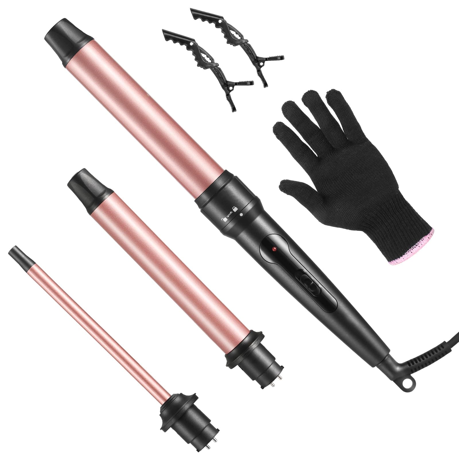 Culwad Lockenstäbe Große und Kleine Locken Set, 3 in 1 Lockenstab mit Verschiedenen Aufsätzen Keramik Turmalin Beschichtung Welleneisen für Beach Waves