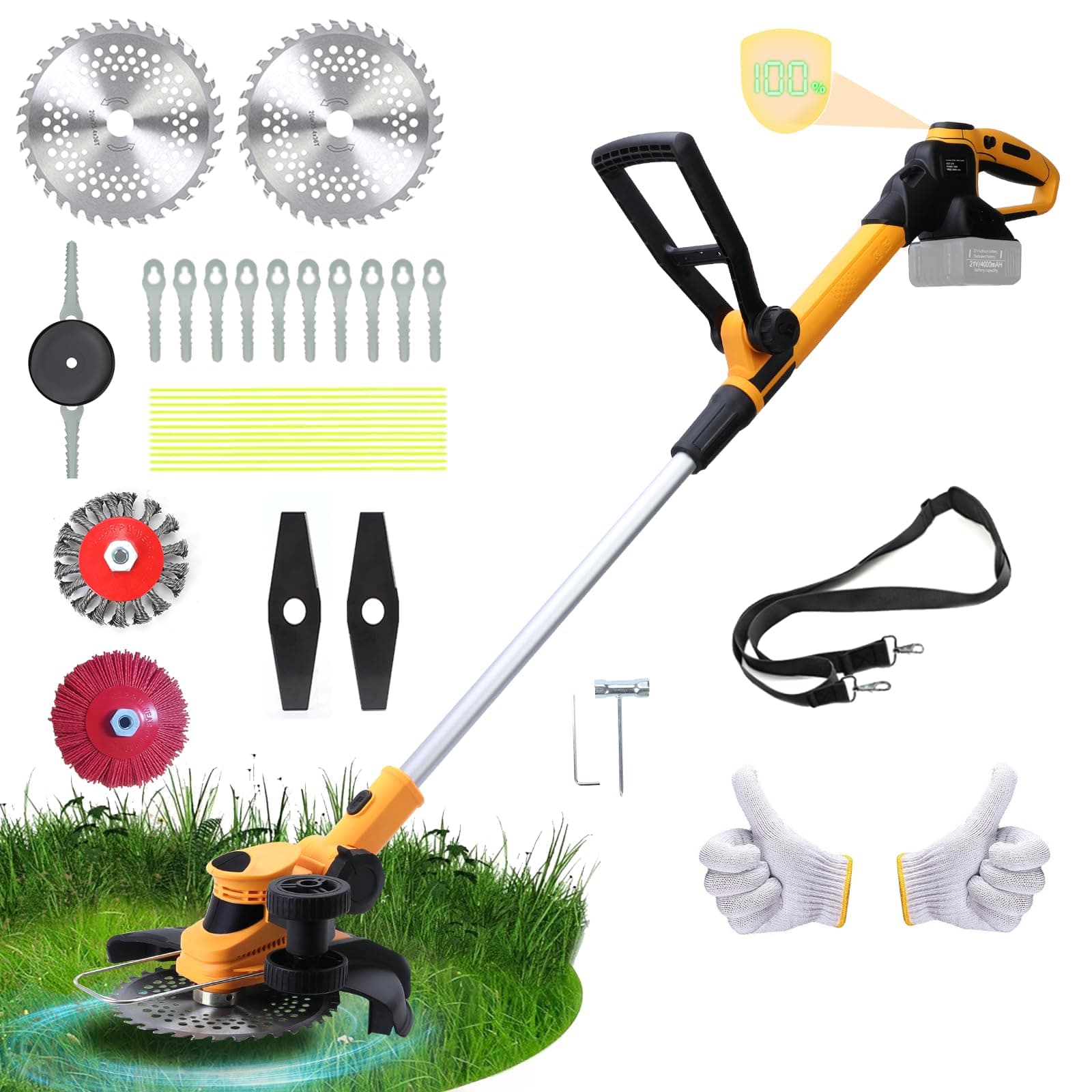 Akku Rasentrimmer für Makita Akkus 18 V (MAX 21 V),2-in-1-Rasenkantenschneider mit Unkrautbürste,bürstenlosem Motor,5 Klingentypen, 90° drehbarer Kopf, 23 cm Schnittkreis (ohne Akku & Ladegerät) deep orange