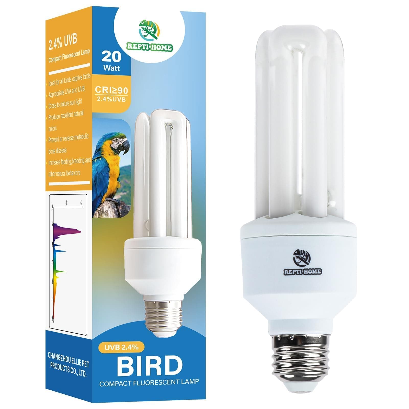 REPTI HOME 20W Vogellampe 2.4% UVB, E27 Kompakte UVA UVB lampe für Vögel, Papageien, verschiedene Vögel 20W UVB 2.4