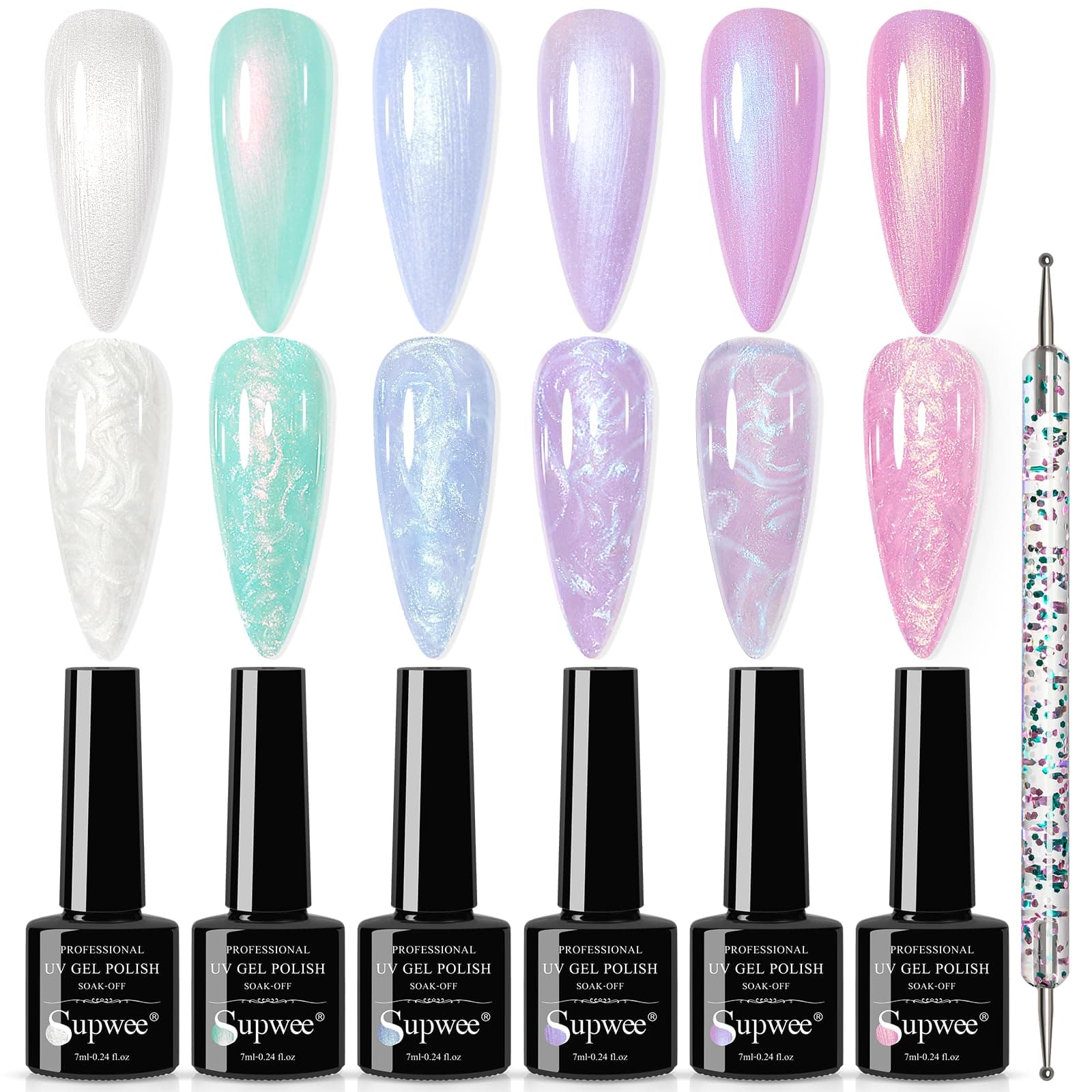 SUPWEE Pearl Gel Nagellack 6 Farben Pearl Shimmer UV Gel Nagellack Set Schimmer Meerjungfrau Effect Glitzer Glänzende Nail-Art-Maniküre 6 Colors Pearl UV Gel-165