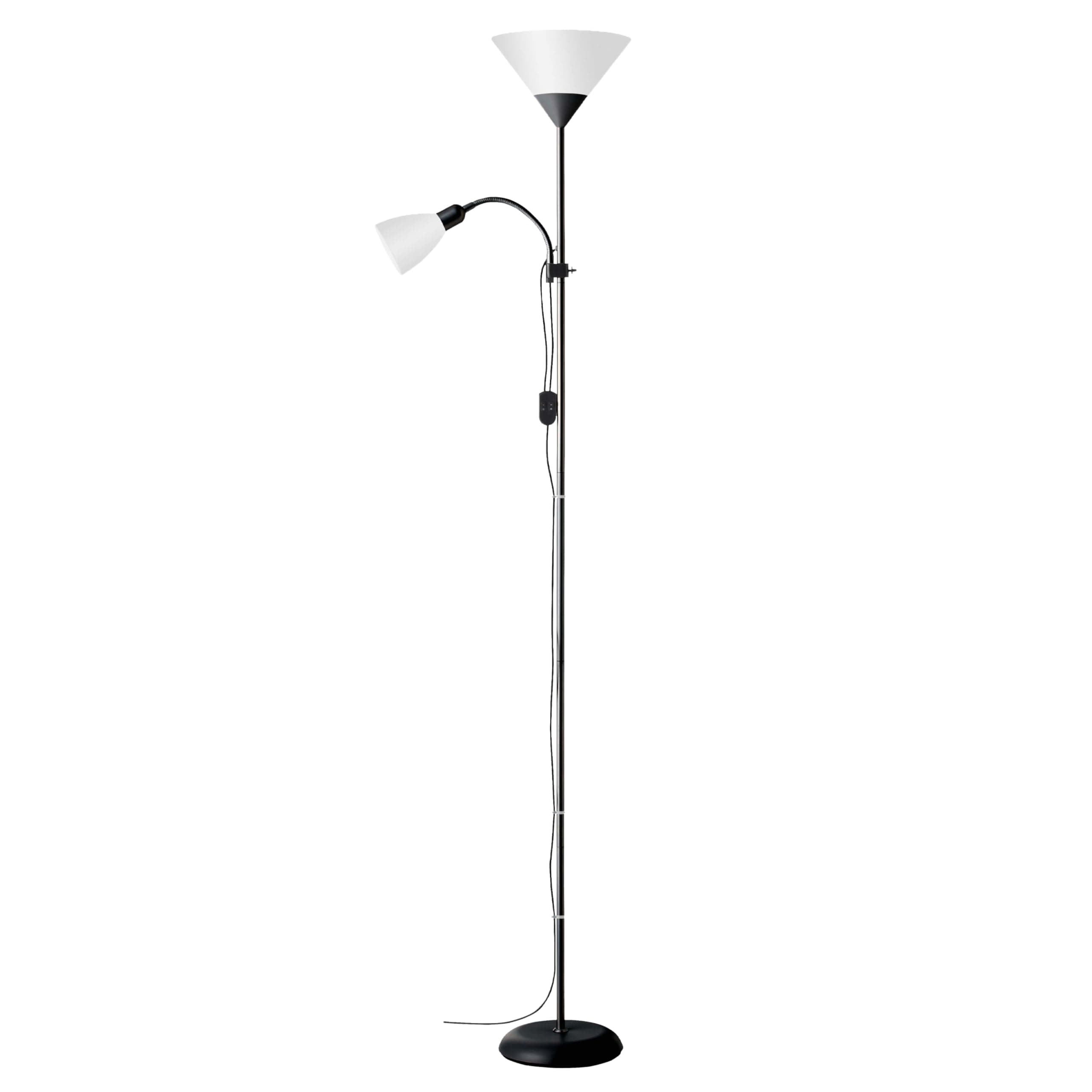 Brilliant Spari Deckenfluter mit Leselampe schwarz, weiß – LED Stehlampe – 1,8 m Standleuchte – für LED-Leuchtmittel geeignet (E27 & E14 Fassung) – mit verstellbarem Lesearm Schwarz/Weiß Exkl. LED Leuchtmittel