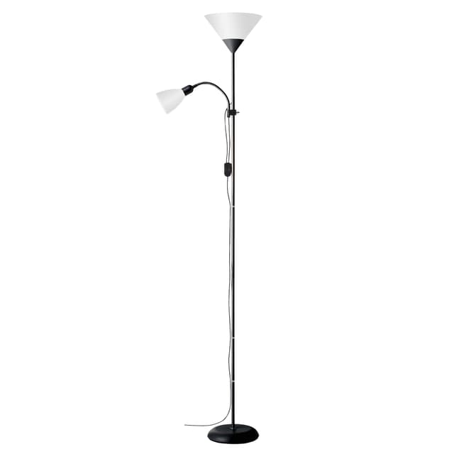 Brilliant Spari Deckenfluter mit Leselampe schwarz, weiß – LED Stehlampe – 1,8 m Standleuchte – für LED-Leuchtmittel geeignet (E27 & E14 Fassung) – mit verstellbarem Lesearm Schwarz/Weiß Exkl. LED Leuchtmittel