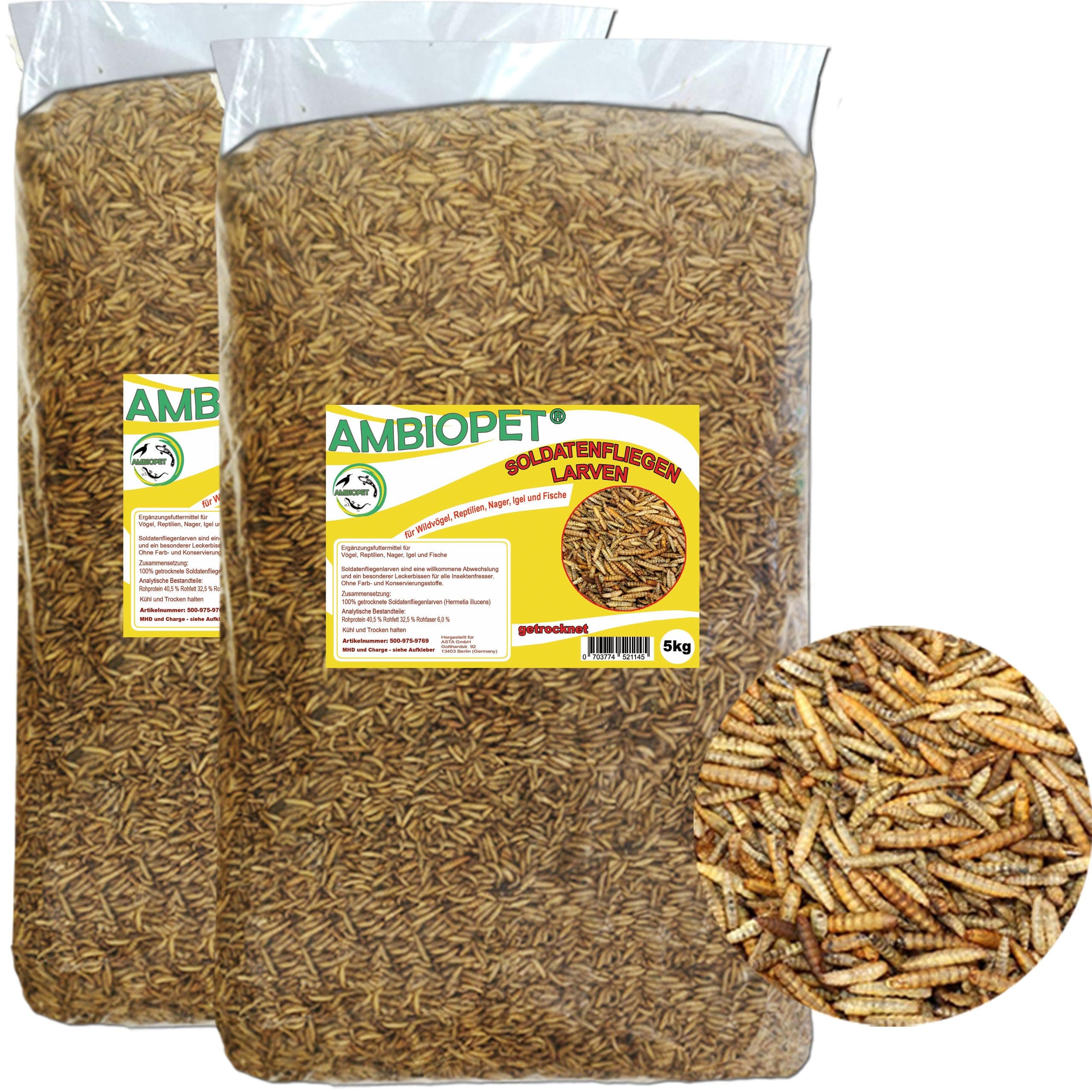 ZooMenu 10kg (5+5) Hermetia - Schwarze Soldatenfliegenlarven getrocknetes Naturfutter für Vögel, Reptilien und Teichfische