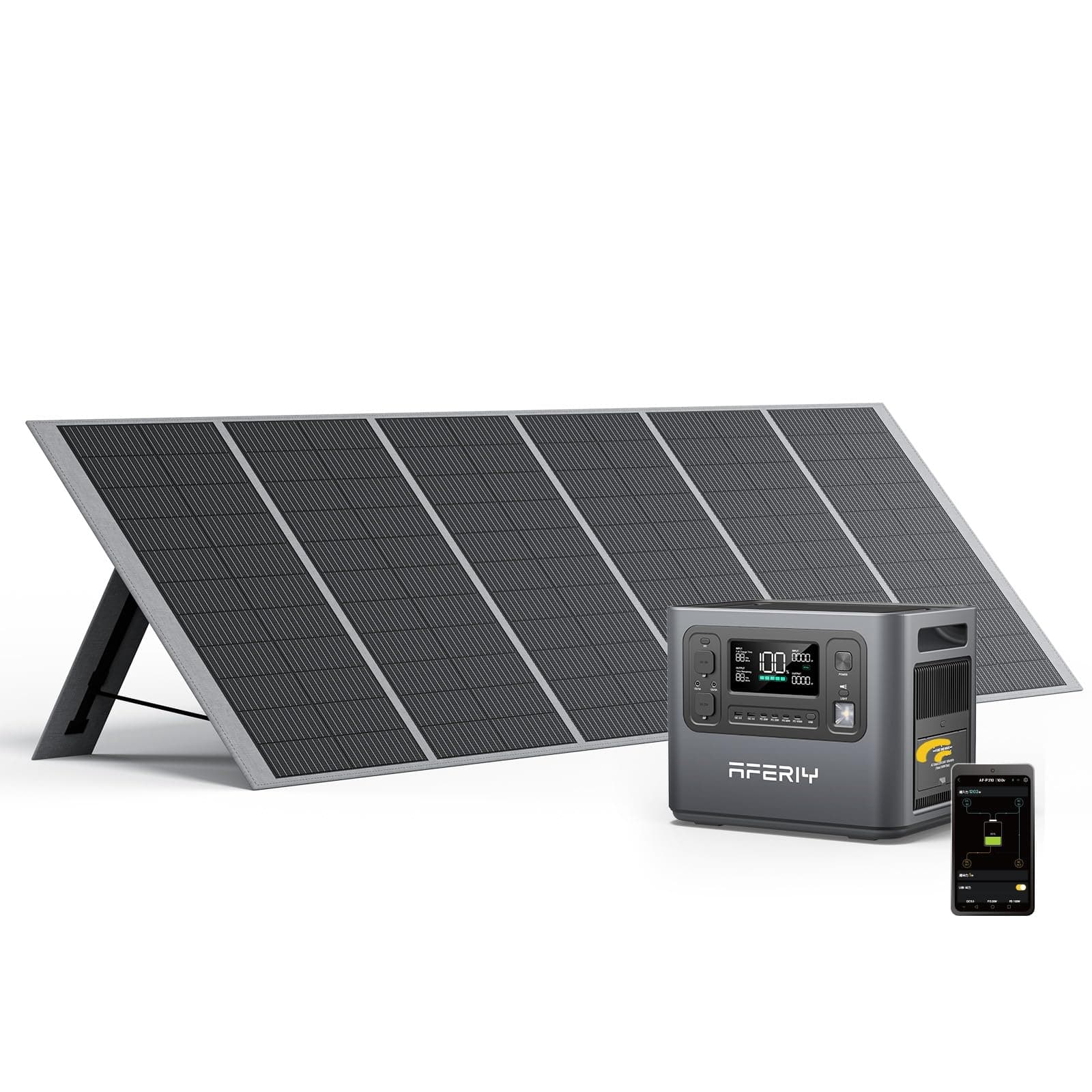 AFERIY Elektrischer Generator, tragbar, 2400 W, mit Solarpanel 400 W, Stromstation 2048 Wh, 3 Ausgänge AC 2400 W (4800 W Pic), 220 V-240 V, tragbares Kraftwerk für Camping, Reise P210+S400A1