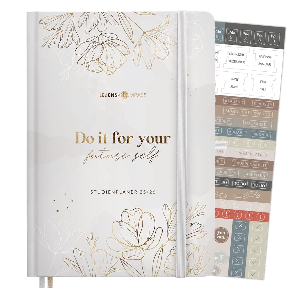 Lebenskompass® Studienplaner 2025 2026 A5 „Bloom“ - Semesterplaner für Uni & Studium | Terminplaner mit Stundenplan, Notenlisten, Reflexion | Hardcover mit Goldprägung Angebot bei HelloDeals