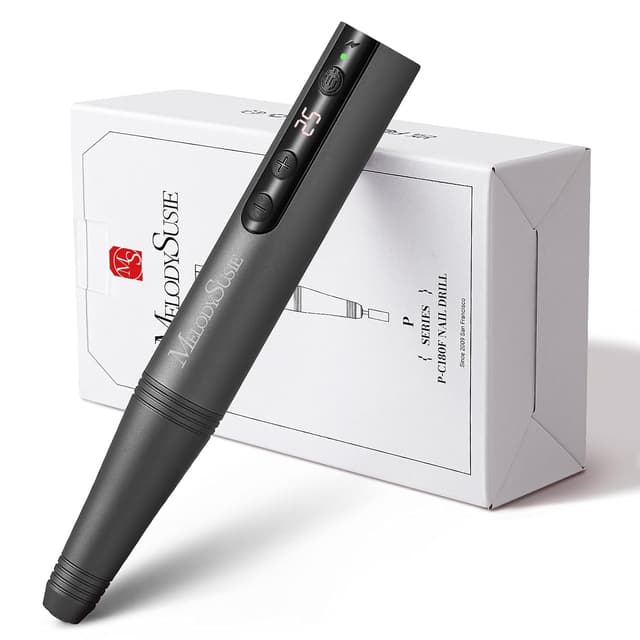 MelodySusie Kabellose Elektrische Nagelfräser 11 in 1 Kit, PC180F 25000RPM Tragbare Nagelfeile Set für Acryl Gel Dip Powder Nägel, 25 Geschwindigkeiten Maniküre Pediküre Polieren Formwerkzeuge(Grau)