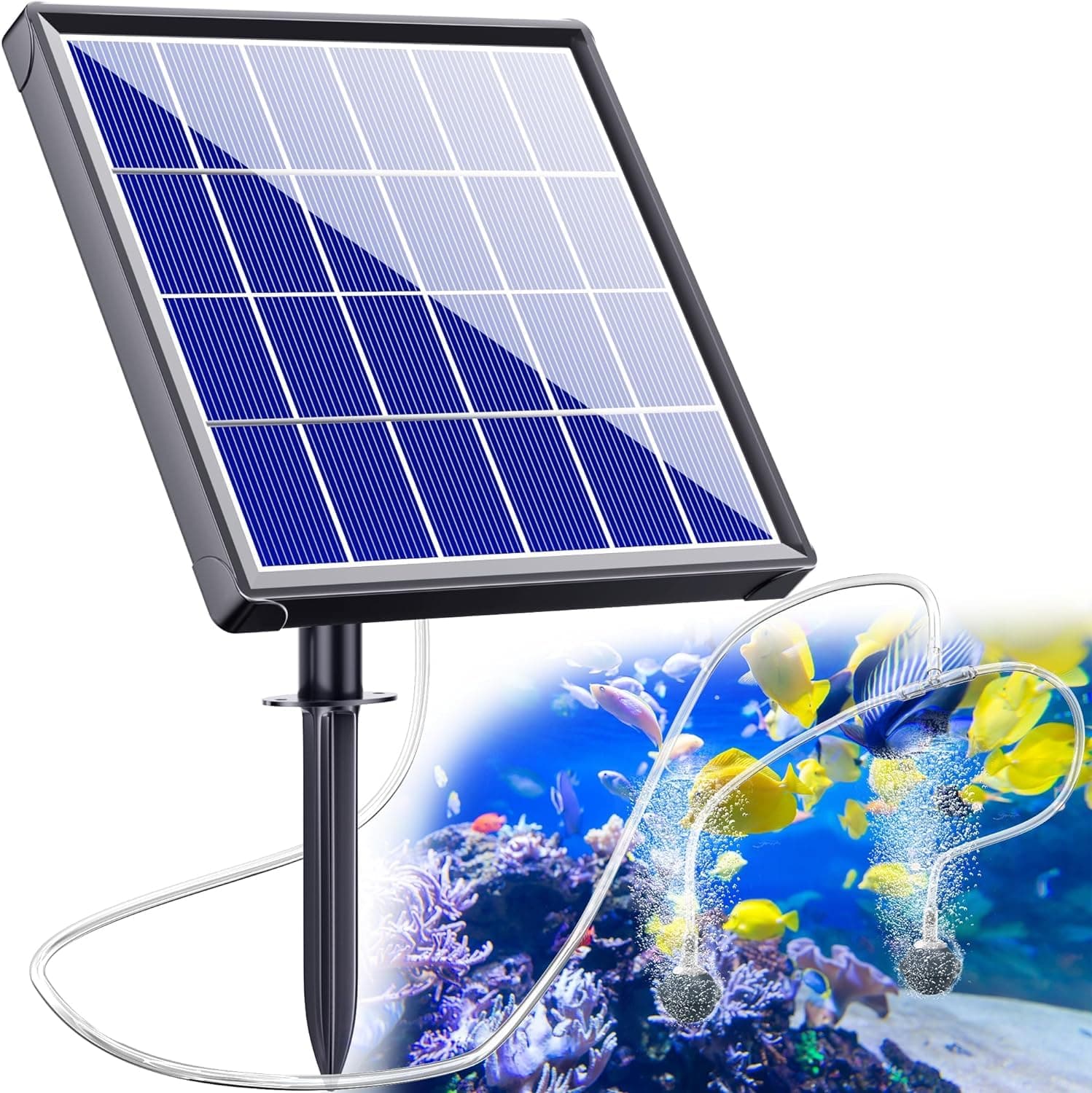Biling Teichbelüfter Sauerstoffpumpe für Teich Solar, 2,5W Solar Teichbelüfter Sauerstoffpumpe Air Aquarium mit Akk, Sauerstoff Teich Belüftungspumpe 3 Modi 2 Luftsteine für Gartenteich, Angeln 2.5W-A