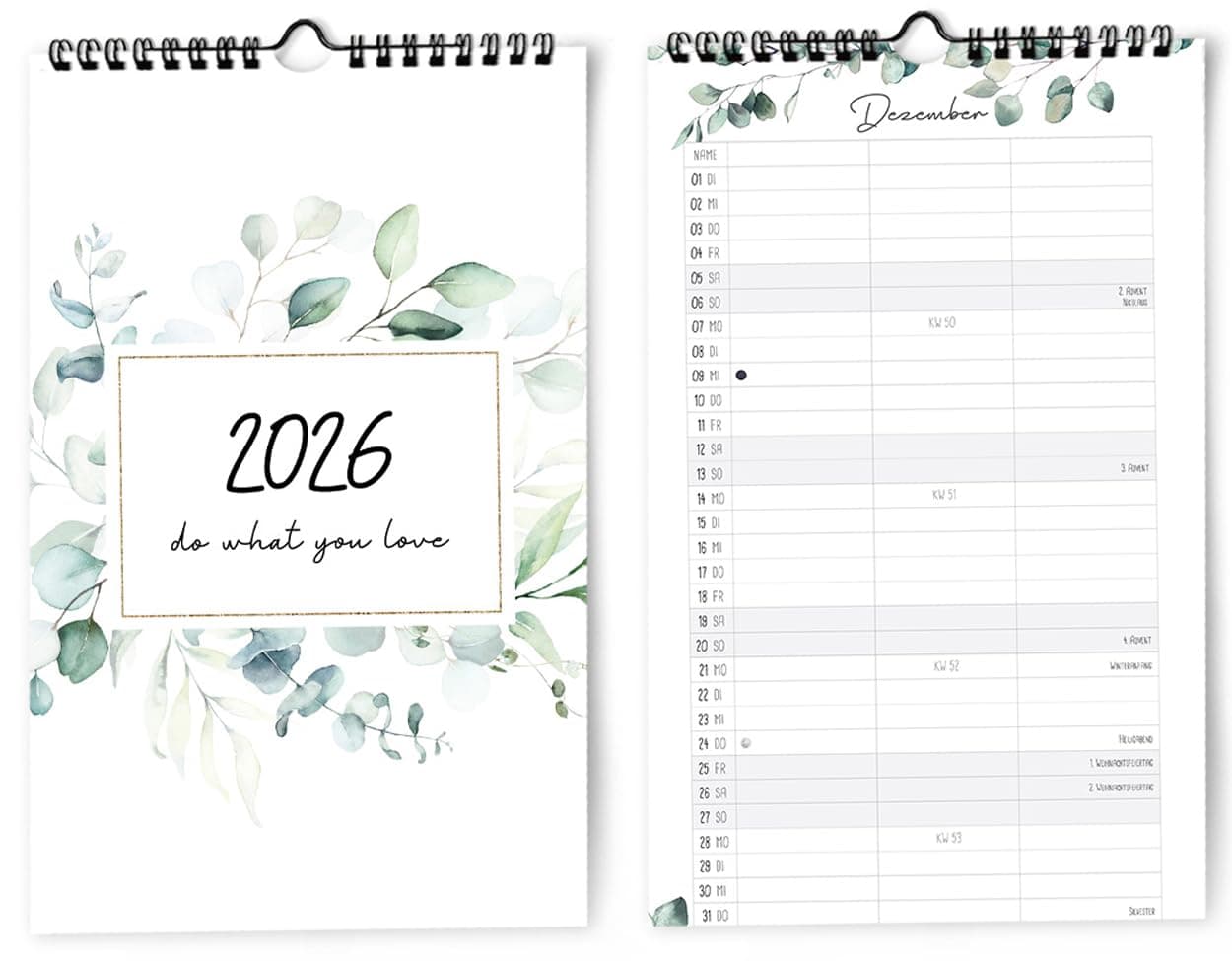 Familienkalender I ODER Kalender für Zwei 2026 I 3 Spalten I 20 x 32 cm I Eukalyptus, Blumen I Partnerkalender 2026 als Monatskalender I Familienplaner I Paarplaner zum Aufhängen 2026 Eukalyptus Angebot bei HelloDeals