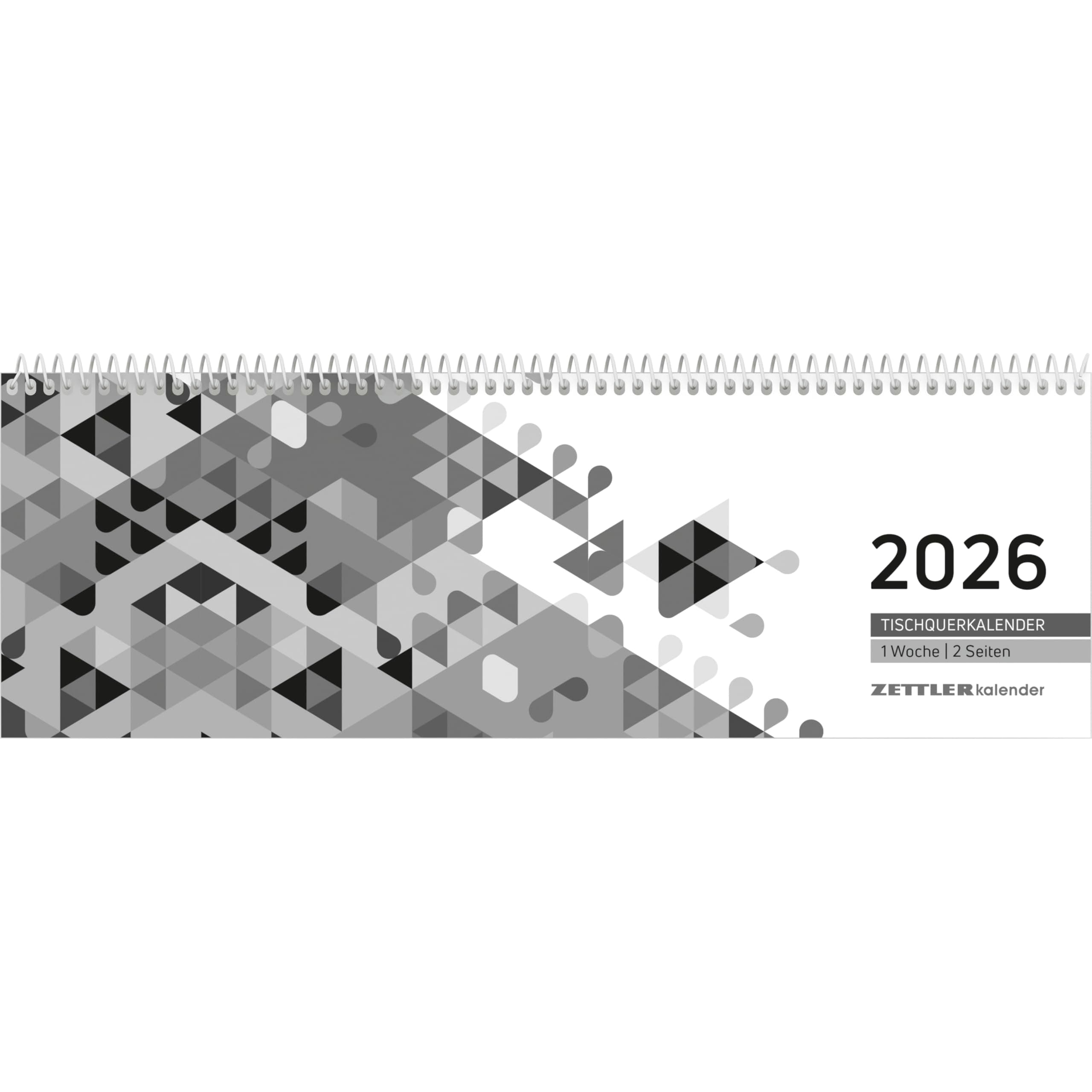 Zettler Tischquerkalender Schwarz 2026 – Bürokalender 30x10 cm, Wochenkalender mit 1 Woche auf 2 Seiten, 3-sprachigem Kalendarium, Spiralbindung & Stundeneinteilung 7–19 Uhr Angebot bei HelloDeals