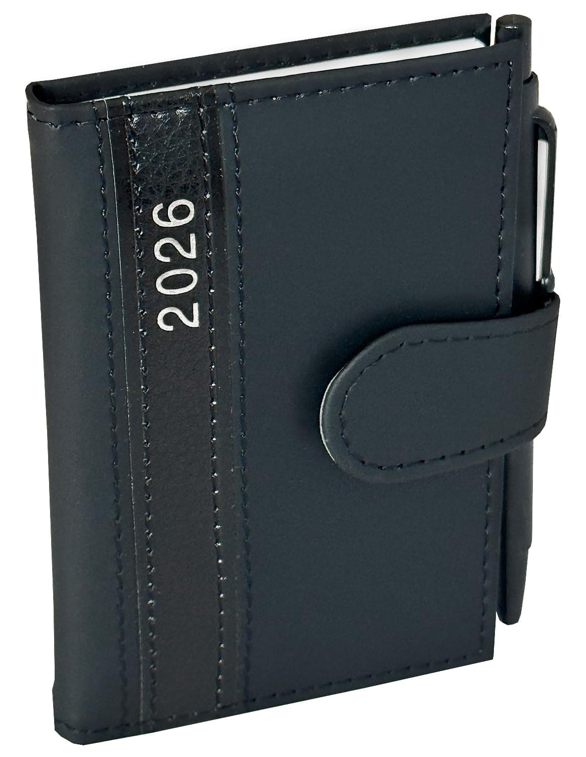 Taschenkalender 2026 A7 mit Kugelschreiber und Halterung in feiner Lederoptik, Terminplaner 2026 mit Stift Timer inkl. Jahreskalender und Wochenübersicht (Schwarz) Angebot bei HelloDeals
