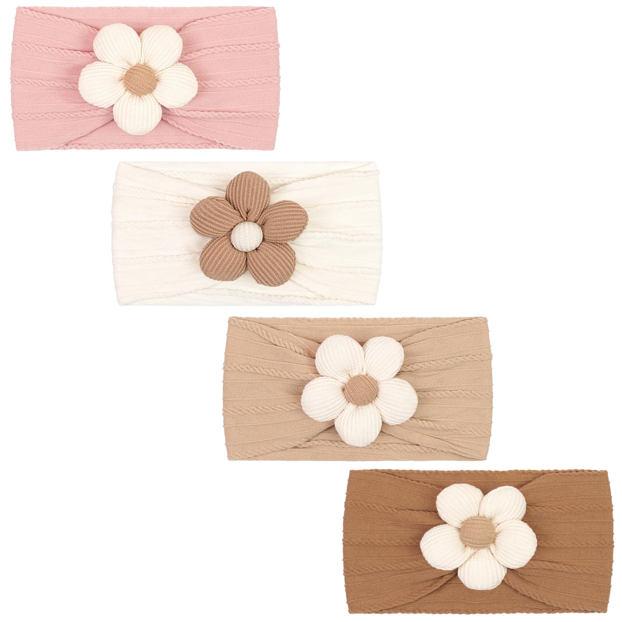 JOYOYO 4 Stück Stirnband Baby Mädchen Baby Haarband Weiche Stirnbänder für Neugeborene, Blumenmuster Breite Stirnbänder für Kleinkinder