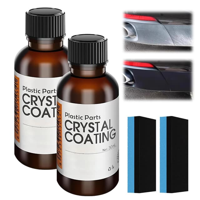 2PCS Kunststoffteile Kristalline Beschichtung, Auto-Plastikteile-Renovierungsmittel, Auto-Kunststoff-Restaurator, Kristallbeschichtung für Autoseteile Mit 2 StüCk SpezialschwäMmen (30ml*2)
