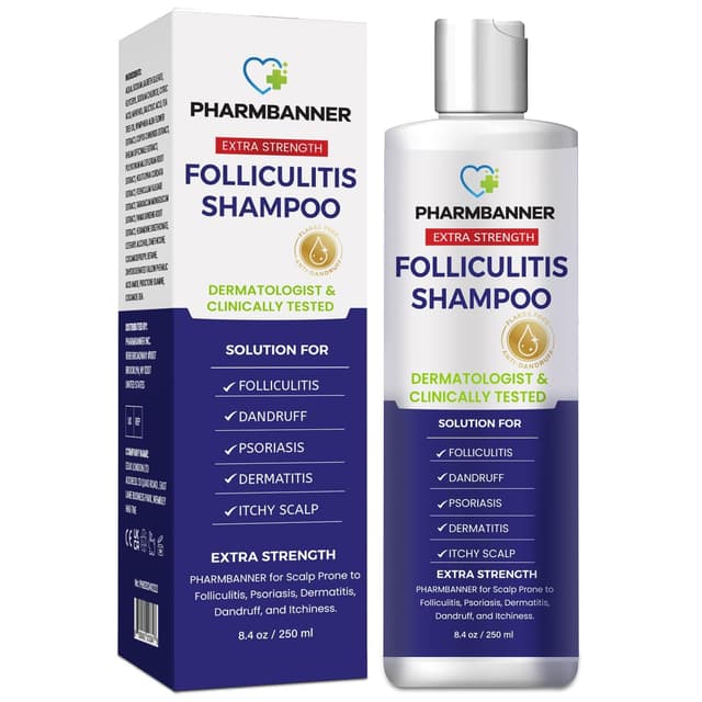 PHARMBANNER Shampoo gegen Follikulitis & seborrhoische Dermatitis – gegen Schuppen, Psoriasis & juckende Kopfhaut – beruhigt Rötungen, Schuppenbildung & Reizungen – 250 ml Haarausfall-Shampoo