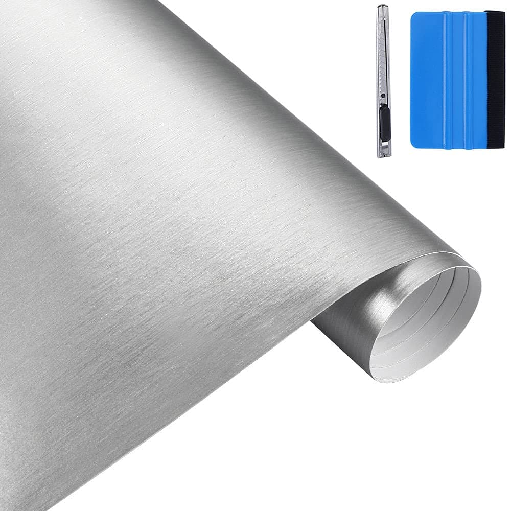 NewL Vinylfolie, gebürstetes Edelstahl, 30 cm x 150 cm, silberfarben Silber 30cm x 150cm