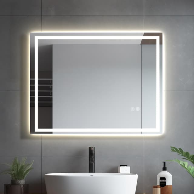 HySail Badspiegel mit Beleuchtung, 5mm Hochauflösender Silber-Spiegel, 3 Farbtemperaturen & Dimmbare Helligkeit, Wandspiegel mit Touch-Schalter & Anti-Beschlag, Rechteckig 3 Lichtfarbe + Dimmbar 80L x 60B cm
