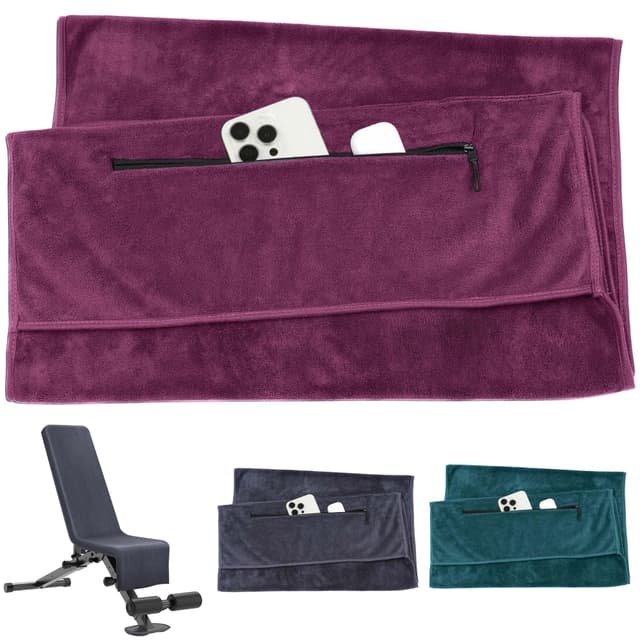 Fitness Handtuch 120x50cm ,Microfaser Sporthandtuch mit Reißverschlusstasche, Mikrofaser Handtuch aus Hochwertiger Mikrofaser, Super Schweißabsorption, Gym Towel für Fitnessstudio,Training, Outdoor Weinrot 120x50cm