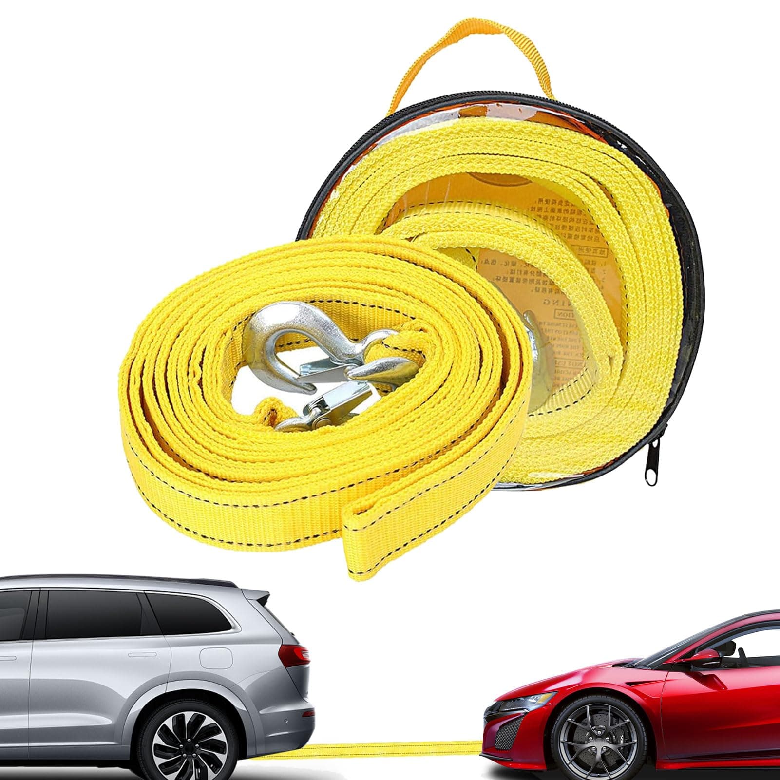 Abschleppseil Pkw,Abschleppseile,Abschleppseil,4 Meter 5 Tonnen Abschleppseil Auto,Abschleppseil LKW,Abschleppseil PKW mit 2 Sicherheits-U-Ring-Haken und Aufbewahrungstasche,Geeignet Für Alle Autos