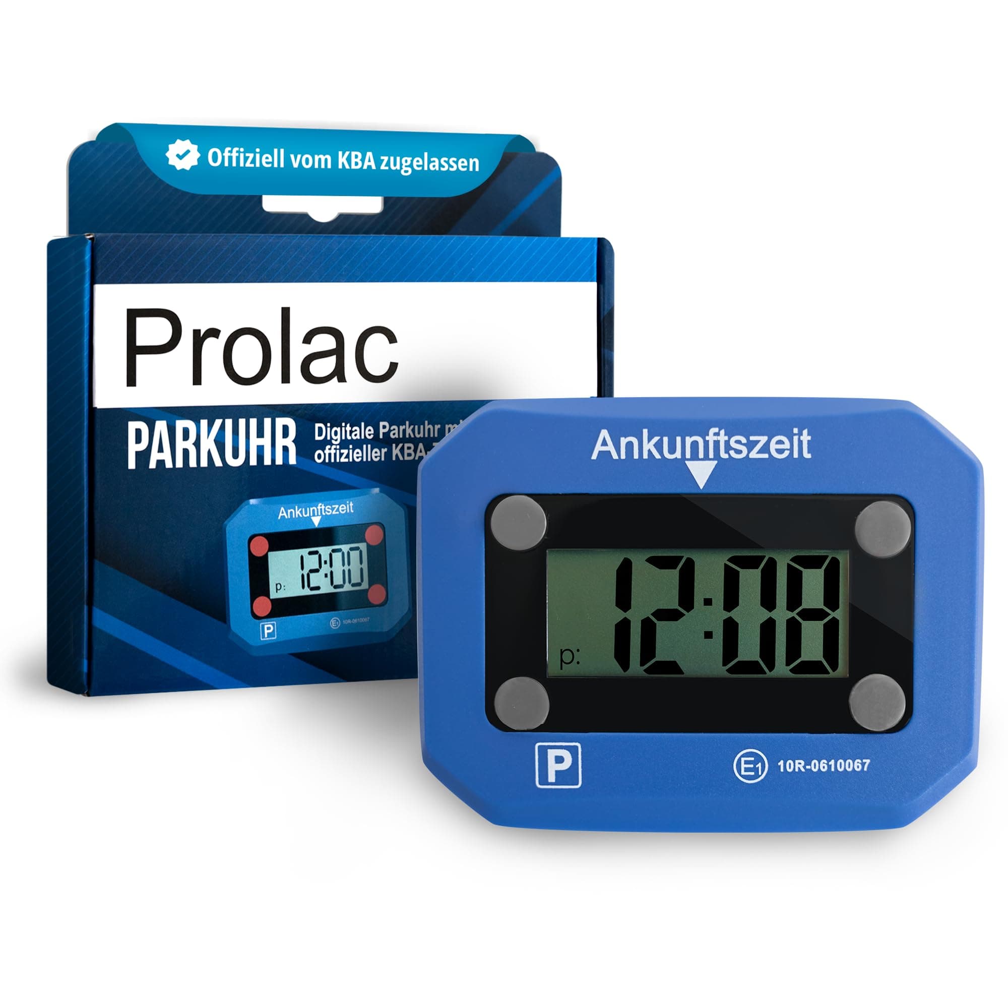 PROlac Elektronische Parkscheibe mit offizieller KBA Zulassung – Intelligente Parkscheibe elektrisch mit Zulassung – Digitale Parkscheibe Auto mit Nachtmodus und Taktungseinstellung (Blau)