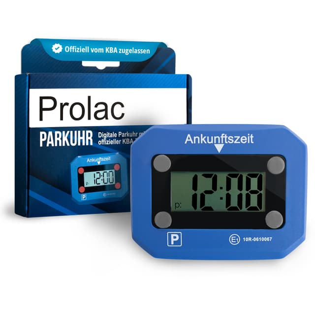 PROlac Elektronische Parkscheibe mit offizieller KBA Zulassung – Intelligente Parkscheibe elektrisch mit Zulassung – Digitale Parkscheibe Auto mit Nachtmodus und Taktungseinstellung (Blau)
