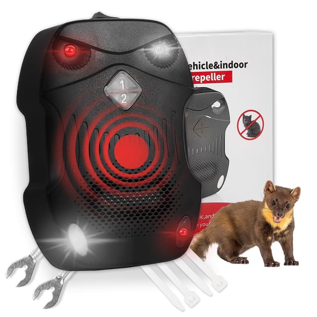 ZZLLKQ Marderschreck Auto - Frei Mobil Marderabwehr mit Blitzlicht & Ultraschall | 12V Autobatterie & USB&AA-Batterie | Effektiver Marderschutz für Motorraum, Garten, Dachboden